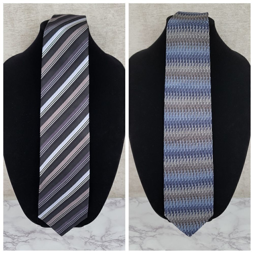 Kilburne and Finch Silk Ties Men's Necktie Lot of 2 Blue Gray